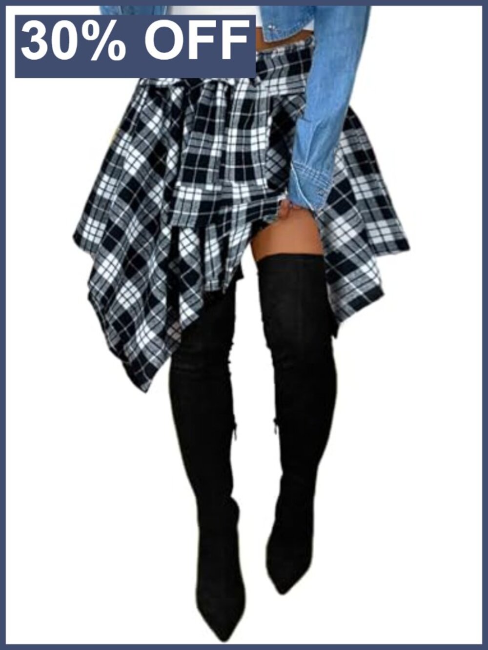 Women's Plaid Mini Skirt Elastic High Waist Tie Front Pleated A-Line